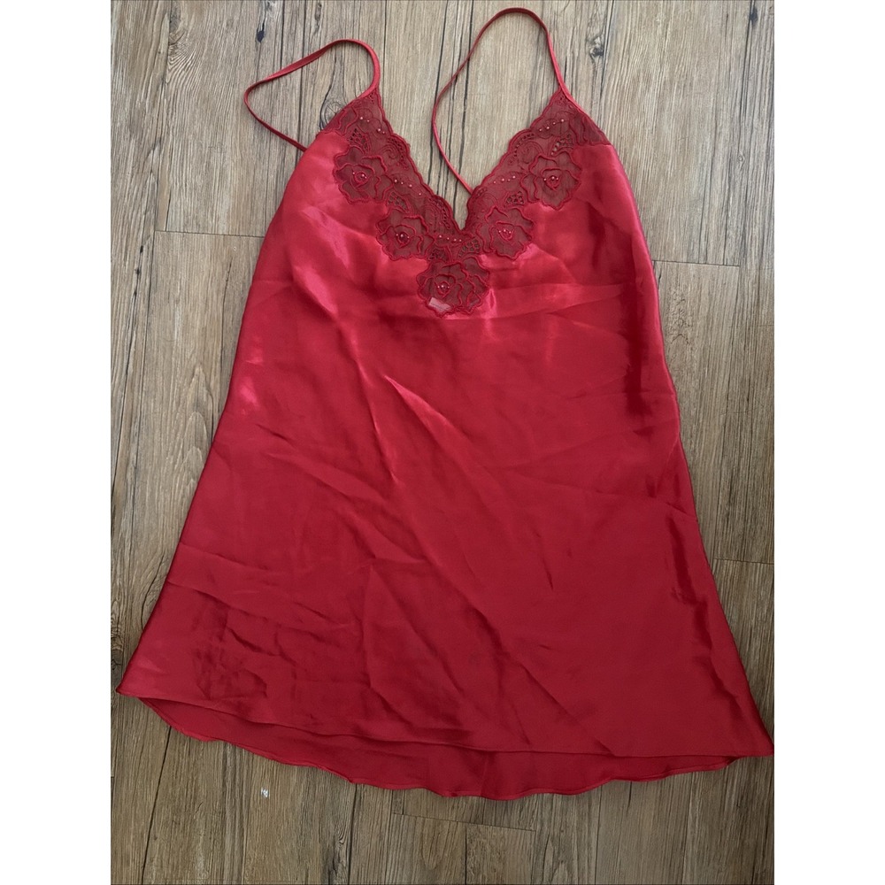 Etienne Vintage Nightgown Lingerie Pullover Rose Red Sleeveless Size Large